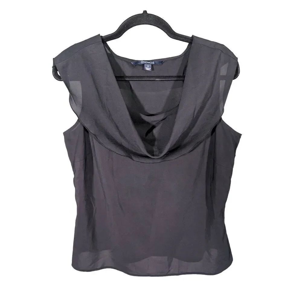 Chadwick Black Sleeveless Blouse Cowl Neck Women's 12